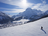 Snow-Boarder on Piste at Lech Near St. Anton Am Arlberg in Winter Snow, Austrian Alps Photographic Print