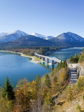 Road Bridge Over Lake Sylvenstein, With Mountains in the Background, Bavaria, Germany, Europe