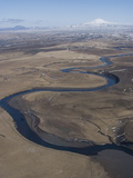 River Leading to Eyjafjallajokull Glacier, Mount Hekla Behind, South Iceland