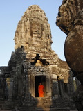 Monk at the Bayon Temple, Angkor Thom Complex, Angkor, UNESCO World Heritage Site, Cambodia