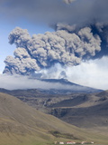 Buy Houses at Foot of Mountains With Plume of the Eyjafjallajokull Eruption in the Distance, Iceland at AllPosters.com