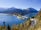 Road Bridge Over Lake Sylvenstein, With Mountains in the Background, Bavaria, Germany, Europe