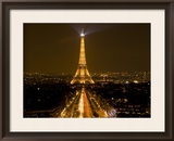 Nighttime View of Eiffel Tower and Champs Elysees, Paris, France