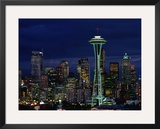 Buy Skyline at Night with Space Needle Tower Seattle, Washington, USA at AllPosters.com
