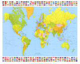 Map of the World (With Flags) Art Poster Print