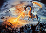 Fire-Breathing Dragon Battle (Fantasy) Art Print Poster