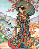 Asian Lady with Parasol Art Print Poster