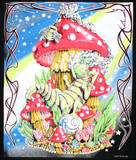 Mushroom Caterpillar Blacklight Reactive Cloth Wall Hanging Tapestry