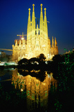 Temple Expiatori De La Sagrada Familia at Night, Barcelona, Catalonia, Spain