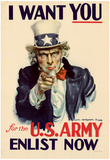 Uncle Sam I Want You for U.S. Army WWII War Propaganda Art Print Poster