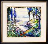 A River Meandering from a Distant Mountain Range at Dusk, with Cypress, Lilies, Poppies and Irises