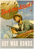 Back the Attack! Buy War Bonds WWII War Propaganda Art Print Poster