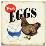 Fresh Eggs Hen Chicken Distressed Tin Sign