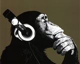 The Chimp Stereo Headphones Art Print Poster