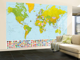 Map of the World with Flags Huge Wall Mural Art Print Poster