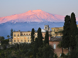 Sunrise over Taormina and Mount Etna with Hotel San Domenico Palace, Taormina, Sicily, Italy, Europ