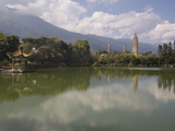 Three Pagodas from Mirror Lake, Dali, Yunnan, China, Asia