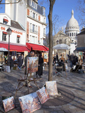 Paintings for Sale in the Place Du Tertre with Sacre Coeur Basilica in Distance, Montmartre, Paris,