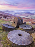Stanage Edge Wheelstones (Millstones) and Frosty Winter Moorland Sunrise, Peak District National Pa