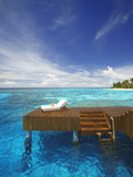 Sun Lounger and Jetty in Blue Lagoon on Tropical Island, Maldives, Indian Ocean, Asia