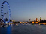Houses of Parliament, Westminster and London Eye at Dusk, London, England, United Kingdom, Europe
