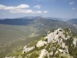View of the Cathar Castle of Peyrepertuse in Languedoc-Roussillon, France, Europe