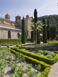 Rear of the Abbey Church from the Rose Garden in Fontfroide Abbey, Languedoc-Roussillon, France, Eu