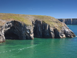 Caves at Raming Hole, Looking Towards Stackpole Head, Pembrokeshire, Wales, United Kingdom, Europe