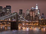 Brooklyn Bridge, East River with Lower Manhattan Skyline in Distance, Brooklyn, New York, Usa