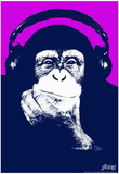 Steez Headphone Chimp - Purple Art Poster Print