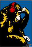 Steez Monkey Thinker - Red Headphones Art Poster Print
