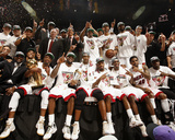 Miami, FL - June 21:  The Miami Heat pose for a team photo after defeating the Oklahoma City Thunde