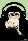 Steez Headphone Chimp - Green Art Poster Print