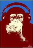 Steez Headphone Chimp - Red Art Poster Print