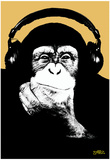 Steez Headphone Chimp - Gold Art Poster Print