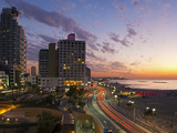 Israel, Tel Aviv, Elevated Dusk View of the City Beachfront