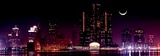 View of Detroit Skyline at Night and Moon, Michigan