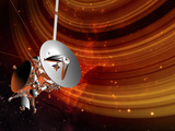 A Satellite Is Seen Orbiting around Saturn's Rings