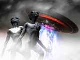 Conceptual Image of Aliens Looking Up at their Own Ufo Hovering Above their Heads Photographic Print