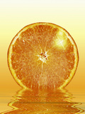 Illustration of a Bright Fresh Slice of Orange Reflected in Juice