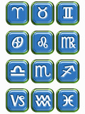 Illustration of Glossy Astrology Sign Buttons on a White Background