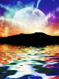 Beautiful Fantasy Evening Scene of the Moon and Stars Reflected on the Ocean