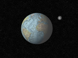 Globe Showing the Atlantic Ocean Basin Topography with the Moon in the Background