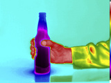 Thermogram of Man's Hand Holding a Cold Beer Bottle