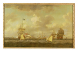 English Ships Coming to Anchor in a Fresh Breeze (Oil on Canvas)