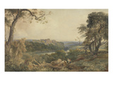 Castle Above a River, Woodcutters in the Foreground (W/C on Paper)