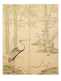 Bamboo and Crane, Edo Period (W/C on Panel)