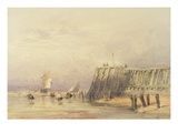 Seascape with Sailing Barges and Figures Wading Off-Shore, 1832 (W/C on Paper)