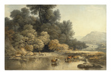 Hilly Landscape with River and Cattle, C.1810 (W/C over Graphite on Wove Paper)