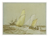 Shipping, C.1828-30 (Pen, Brush and Brown Ink, Bodycolour and Graphite on Blue Paper)